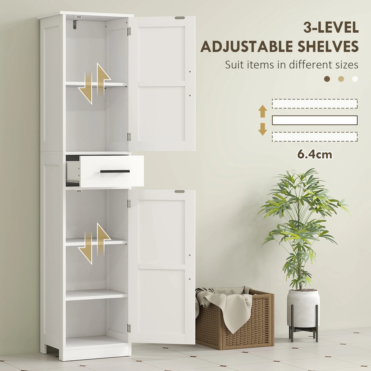 67" Tall Bathroom Storage Cabinet with Drawer