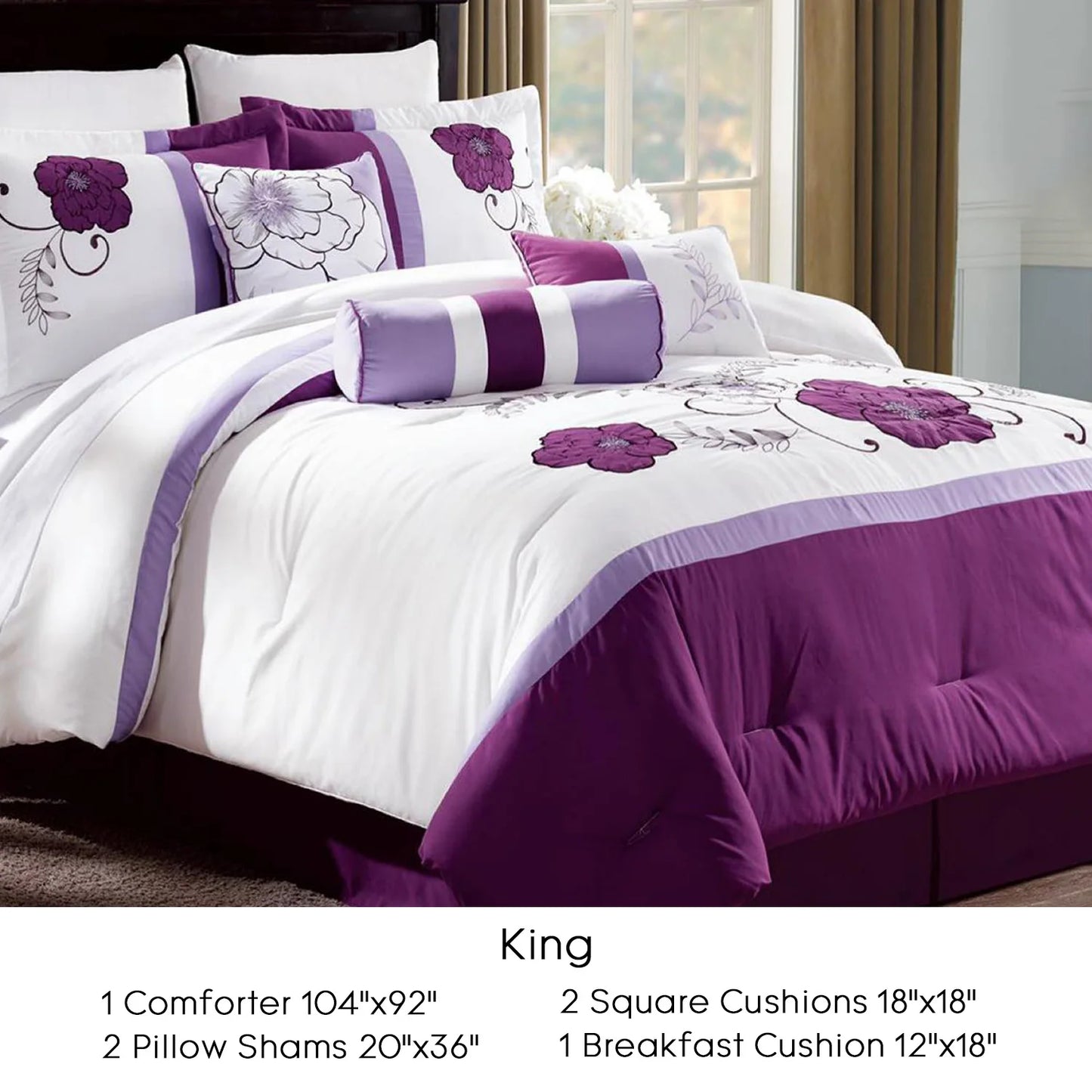 6 Pcs Queen King Purple Lavender Comforter Set