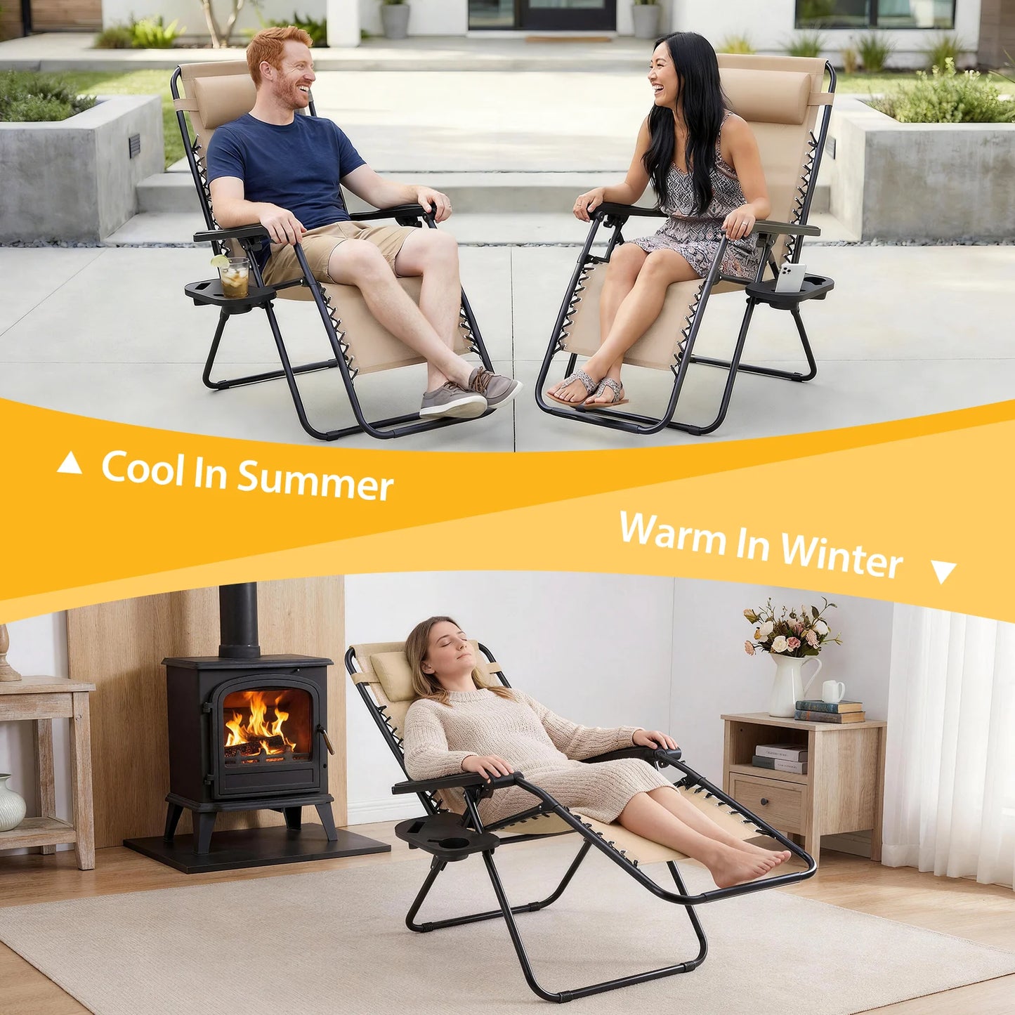 Set of 2 Portable Zero Gravity Recliner Chairs