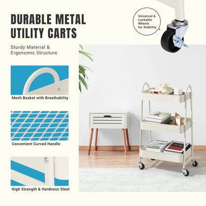 3-Tier Storage Kitchen Cart with Lockable Wheels
