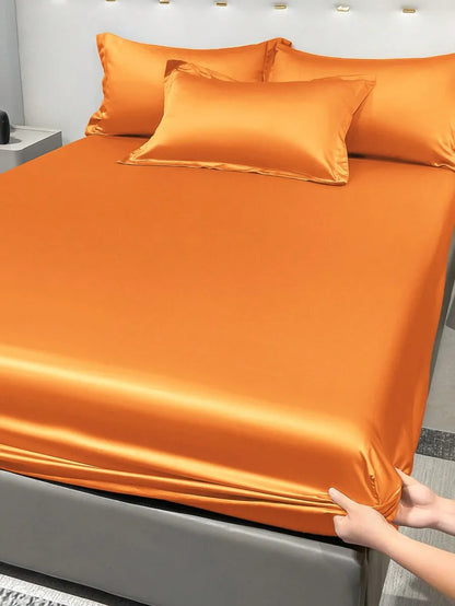 1PC Satin Solid Color Fitted Sheet