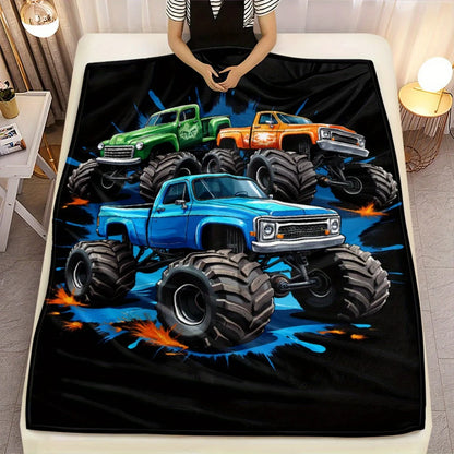 1pc Monster Trucks Blanket-Lightweight Home Furnishings Bedding Blanket 280gsm Suitable for Sofas Beds Travel Camping Living Rooms Offices Sofas Chairs and Beds-Soft and Warm Fabric Digital Printed Blanket