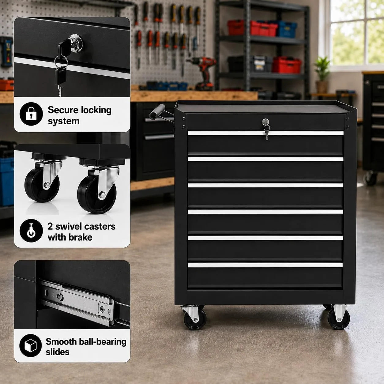 6 Drawer Rolling Tool Chest with Locking Wheels