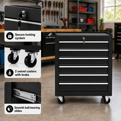 6 Drawer Rolling Tool Chest with Locking Wheels