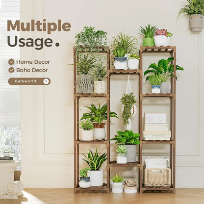 Large Wooden Plant Stand with 10 Shelves