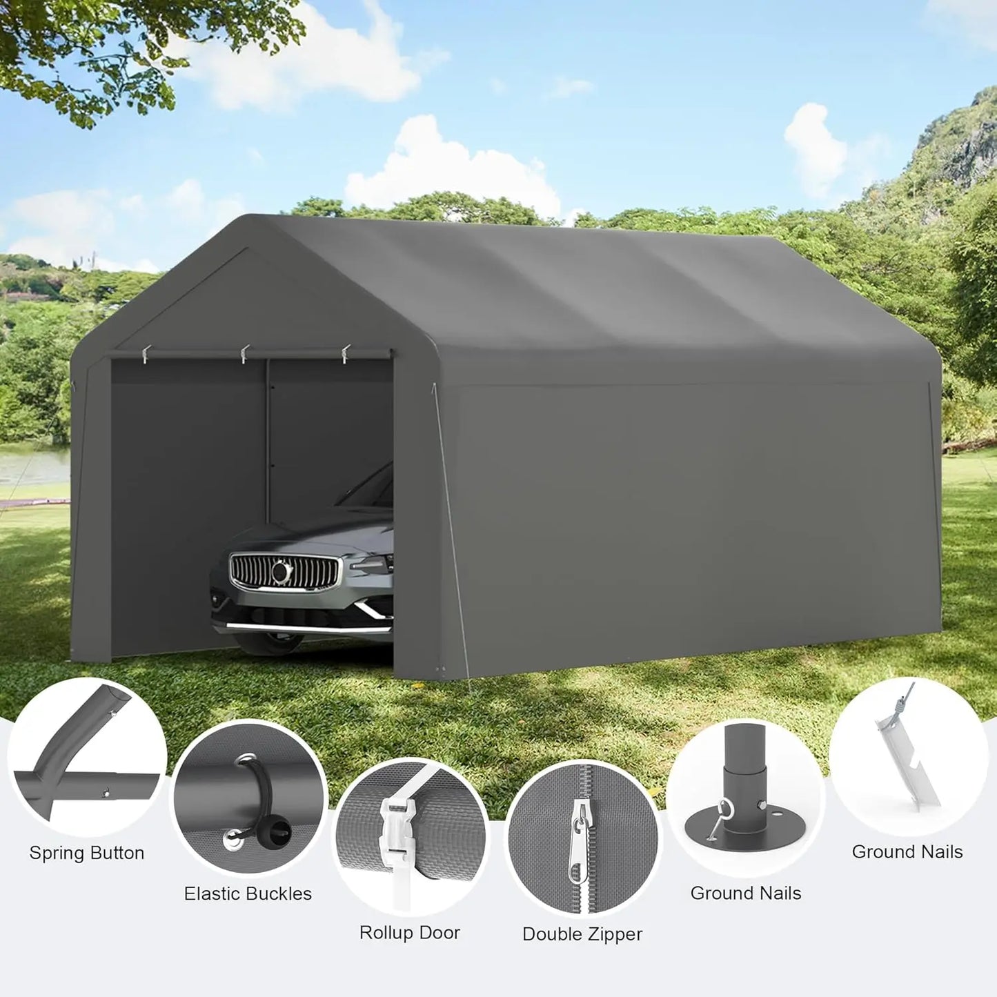 10x20 Heavy Duty Portable Carport w/Removable Sidewalls