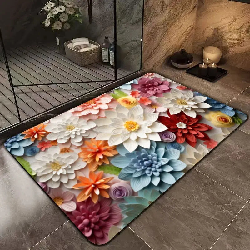 1pc multi-color floral print design bathroom mat