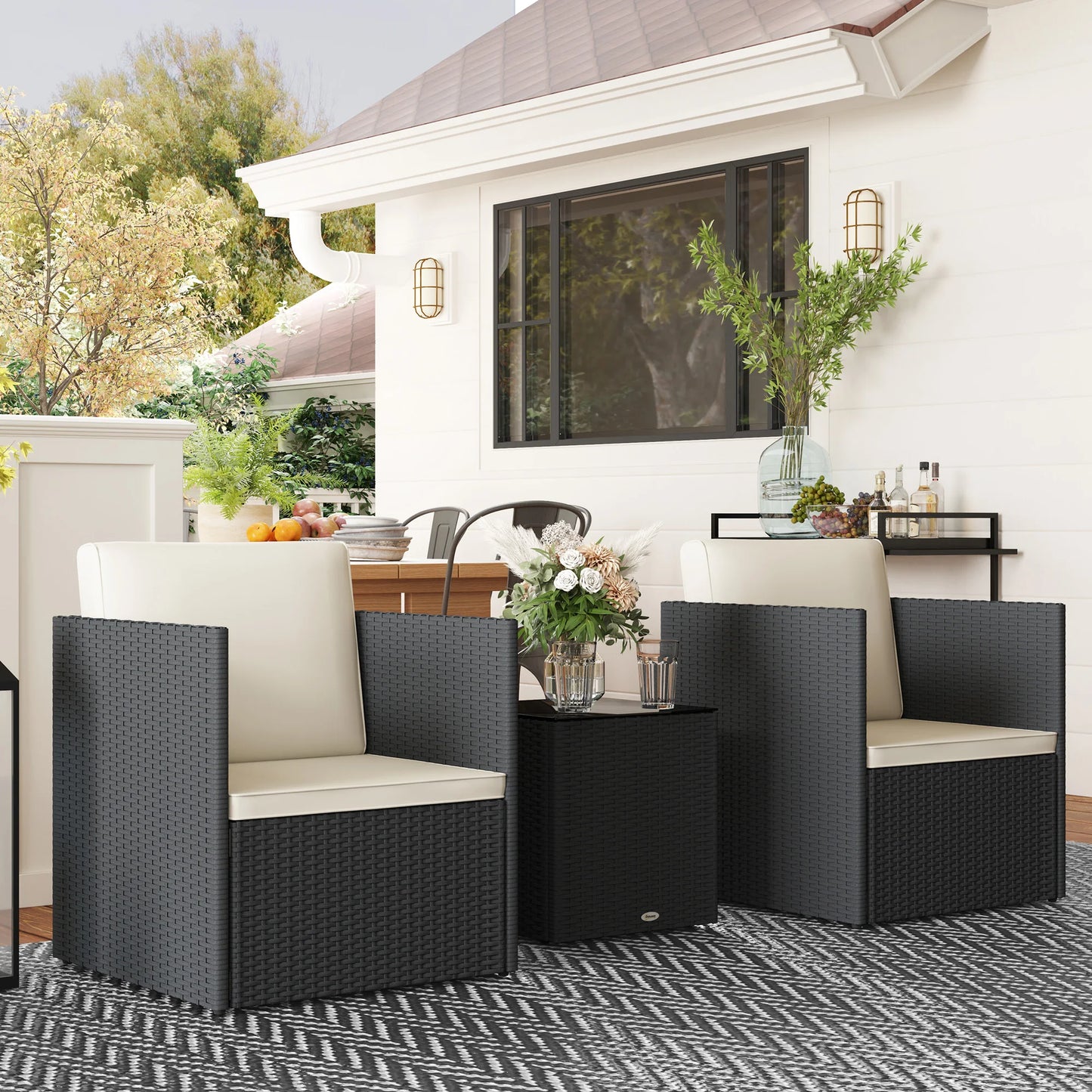 3 Piece Folding Bistro Set, Black