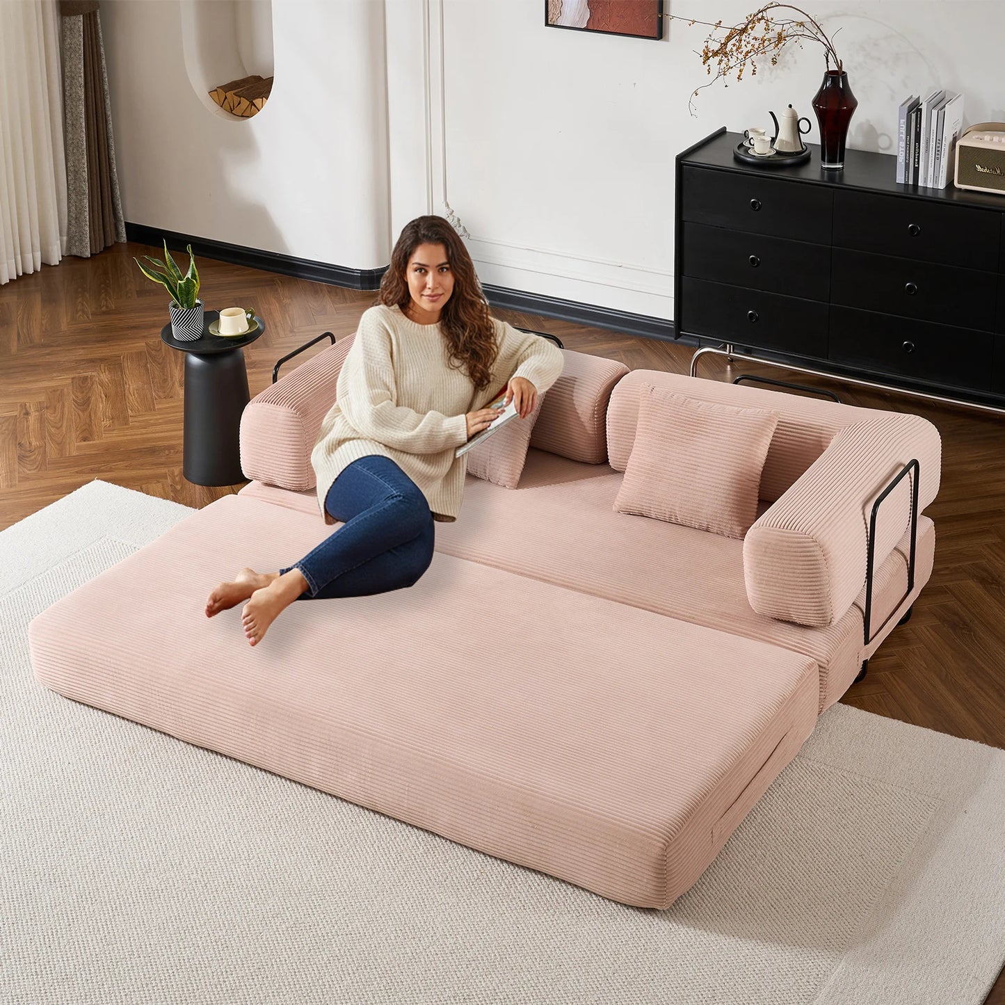 79" Folding Corduroy Futon Sofa Bed