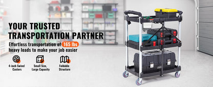 3-Tier Folding Rolling Utility Storage Cart