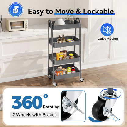 4-Tier Storage Kitchen Cart with Lockable Wheels