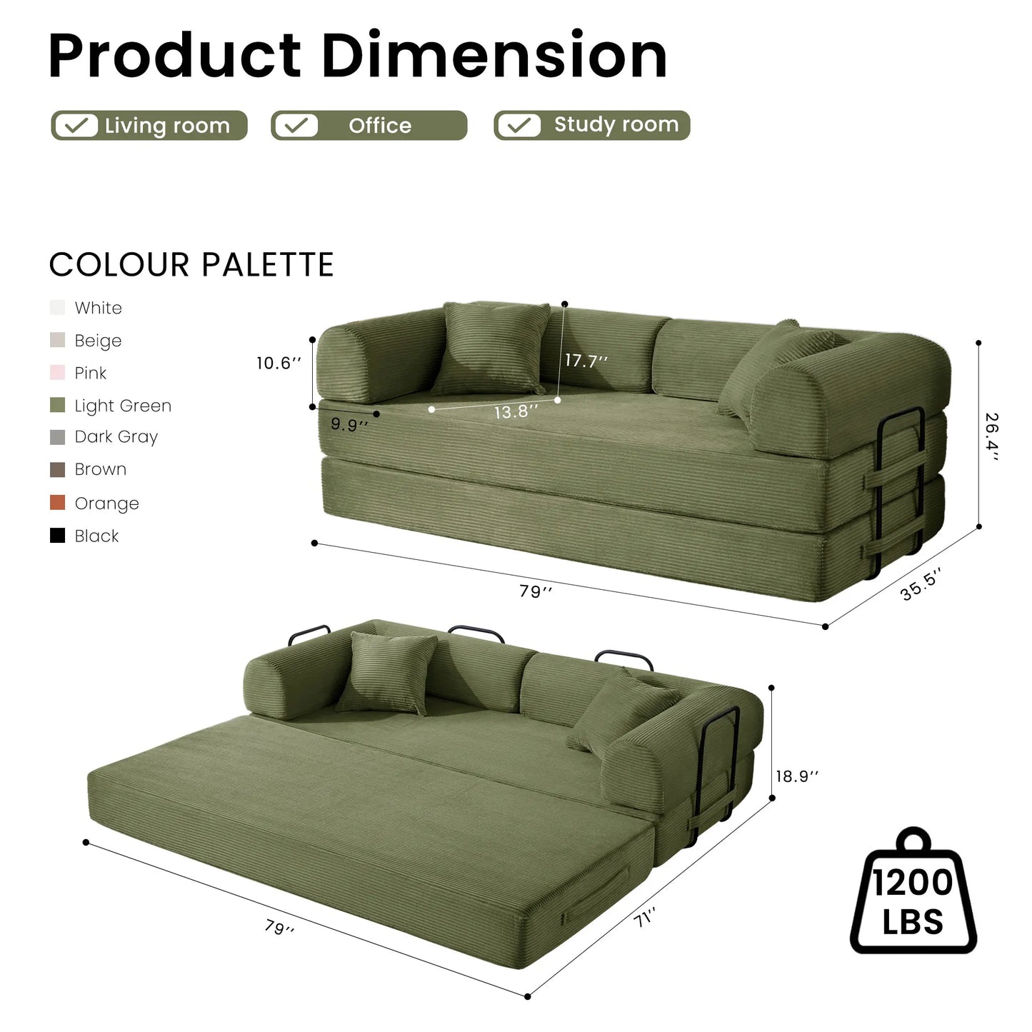 79’’ Folding Convertible Corduroy Sofa Bed