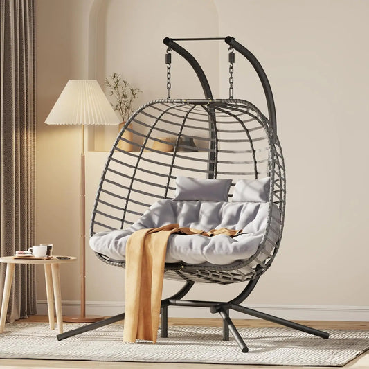 Double Hanging Egg Chair with Stand