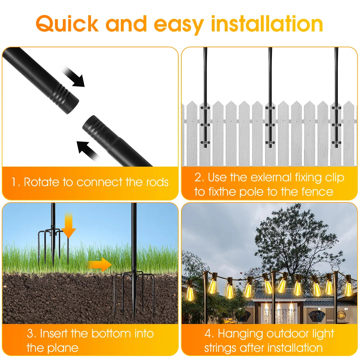 10Ft Adjustable String Light Poles with Fork