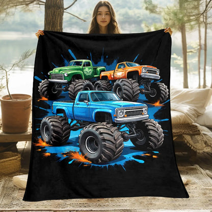 1pc Monster Trucks Blanket-Lightweight Home Furnishings Bedding Blanket 280gsm Suitable for Sofas Beds Travel Camping Living Rooms Offices Sofas Chairs and Beds-Soft and Warm Fabric Digital Printed Blanket