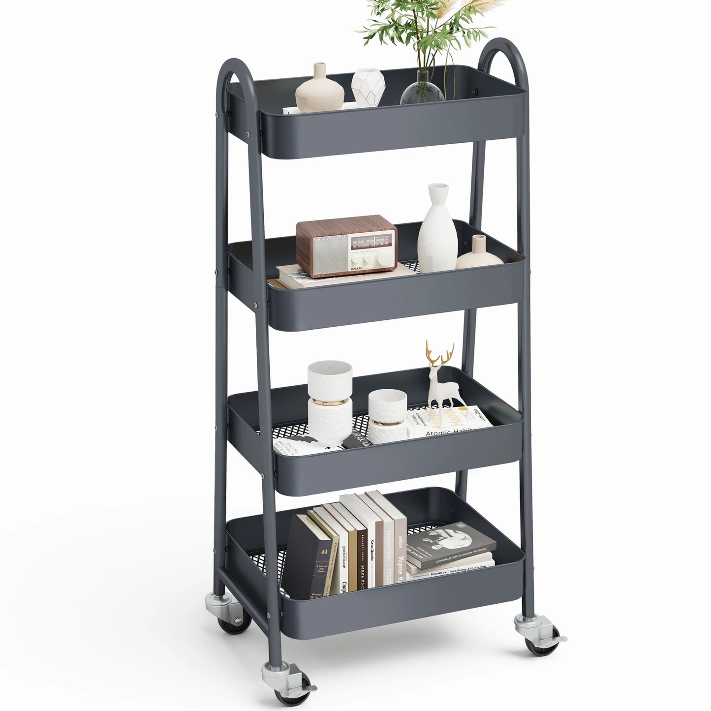 4-Tier Storage Kitchen Cart with Lockable Wheels