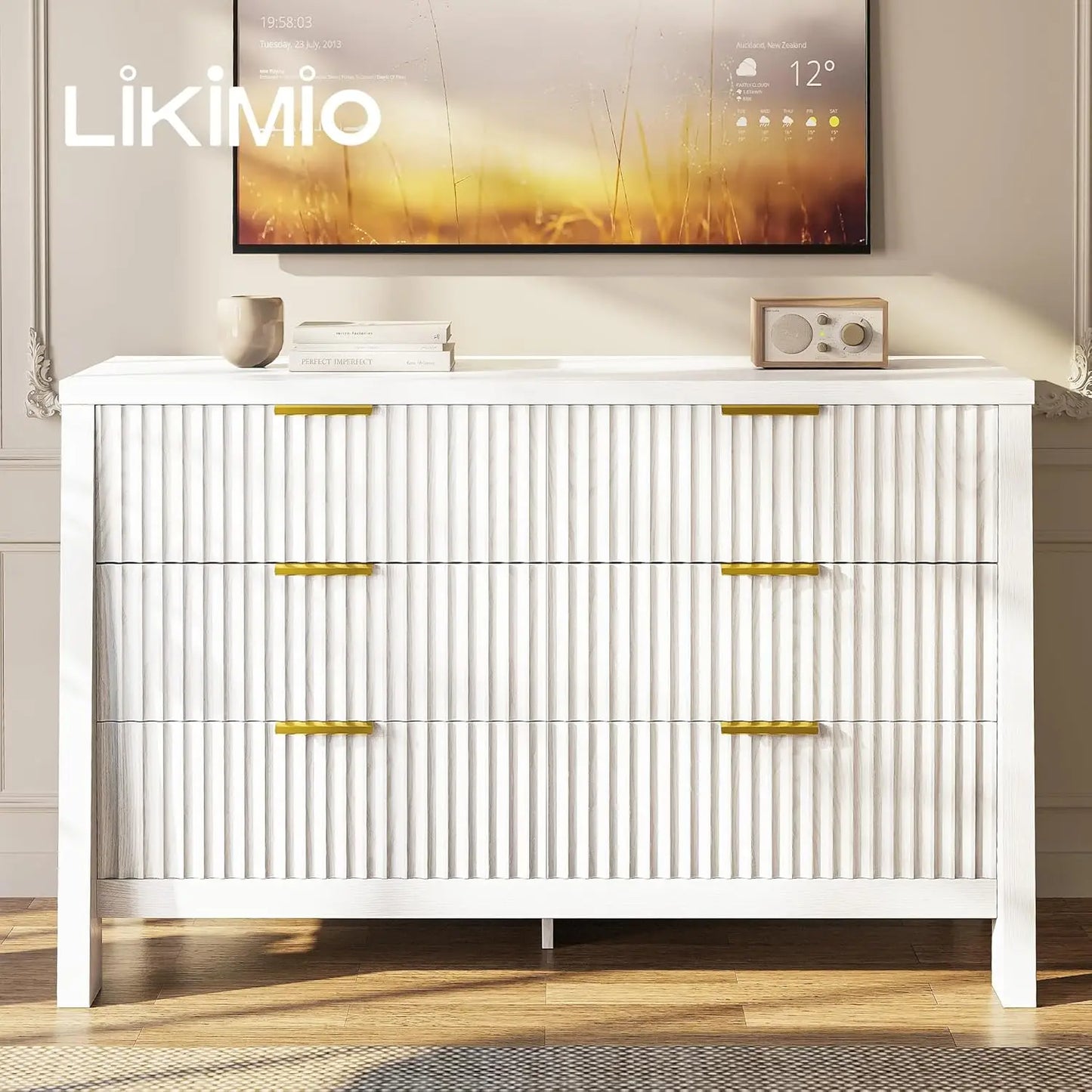 Wide 6 Drawer Fluted Dresser