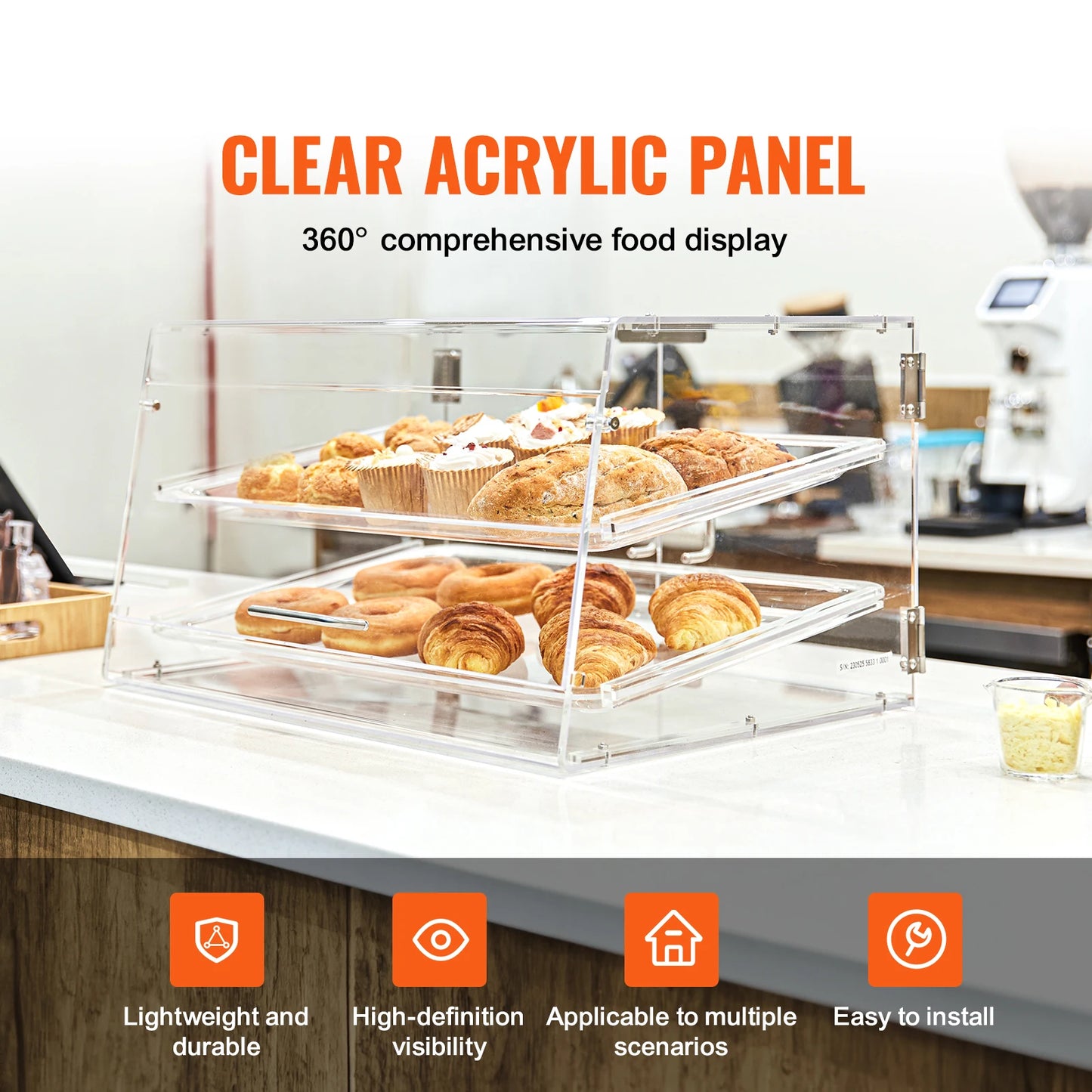 Clear Pastry Display Case Acrylic Commercial Countertop