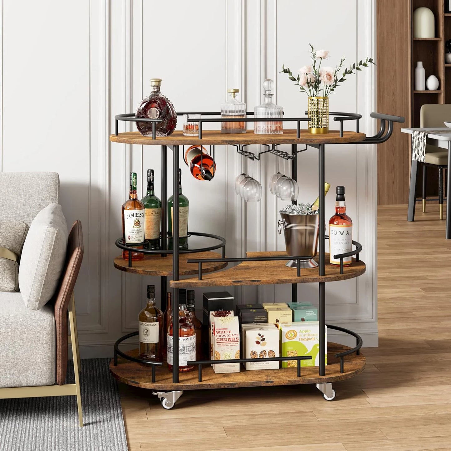 3-Tier Drinks Bar Cart with Wheels
