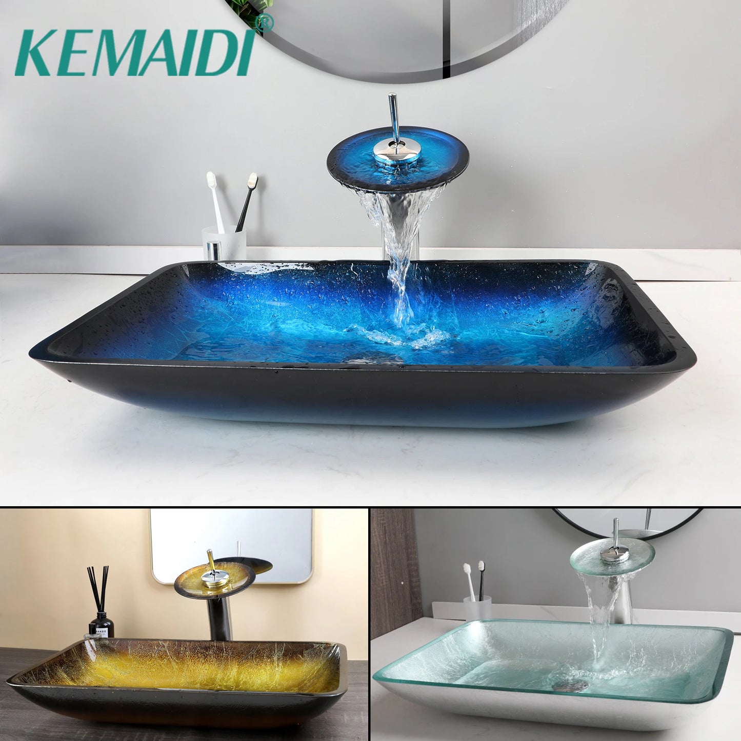 Tempered Glass Washbasin Faucet Set