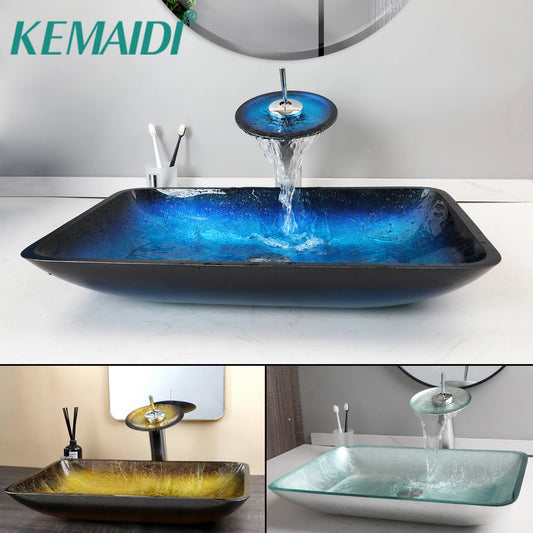 Tempered Glass Washbasin Faucet Set