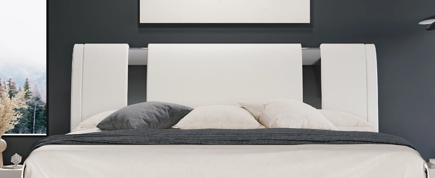 Faux Leather Bed Frame with Iron Pieces Decor
