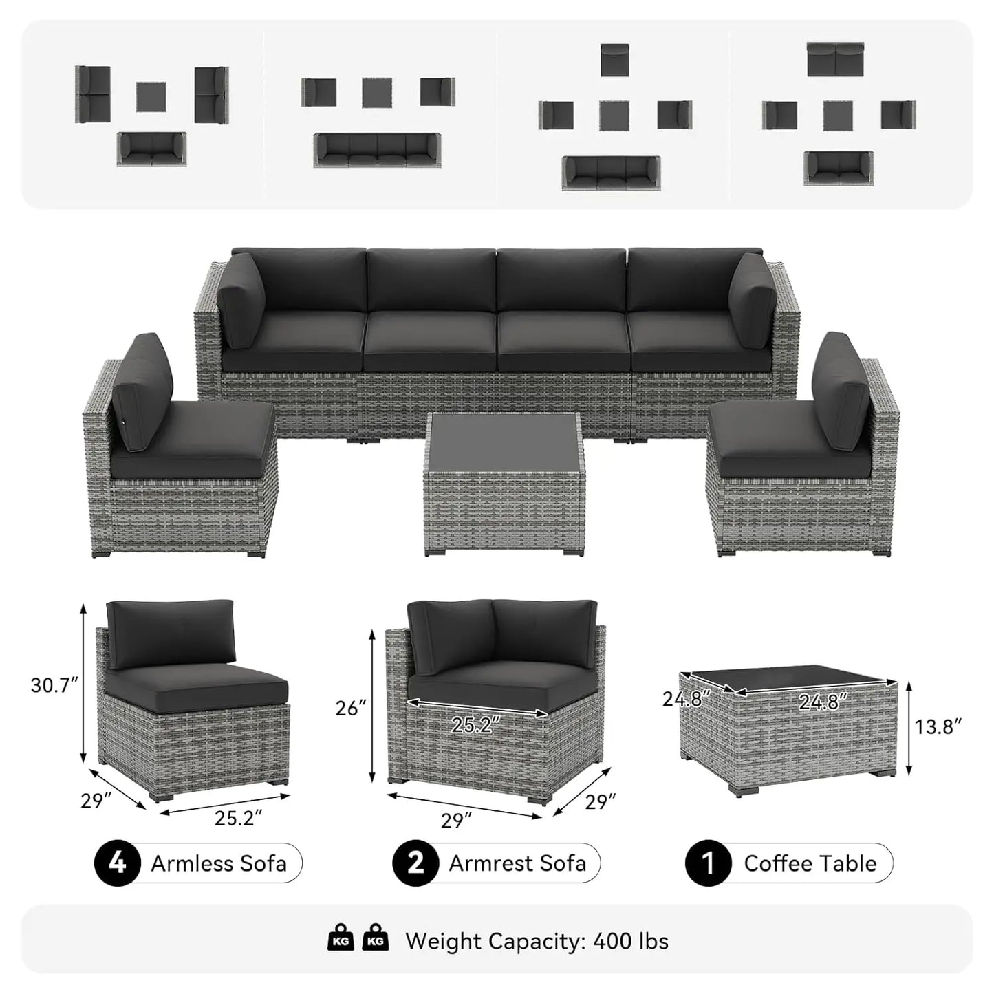 7-Piece Wicker Rattan Outdoor Furniture