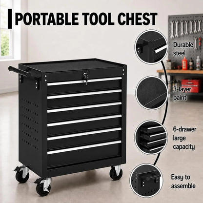 6 Drawer Rolling Tool Chest with Locking Wheels