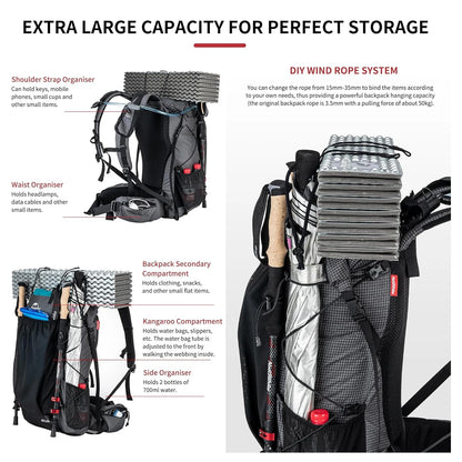 Outdoor Backpack 60+5L Waterproof High Capacity Sports