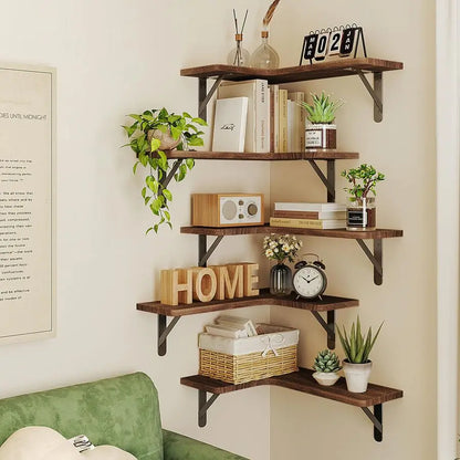 Floating Shelves for Wall, Rustic Wood Wall Mounted Corner Shelf for Bathroom, Kitchen, Bedroom, Home Decor, Laundry Room, Livin