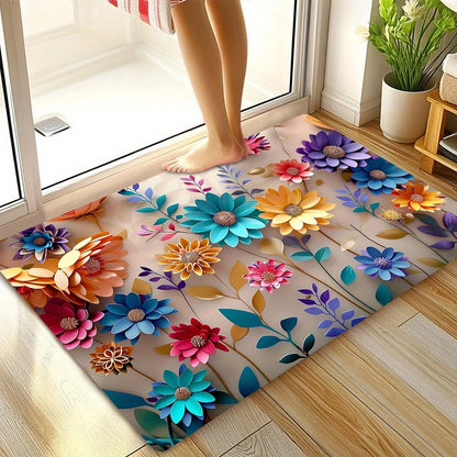 1pc multi-color floral print design bathroom mat