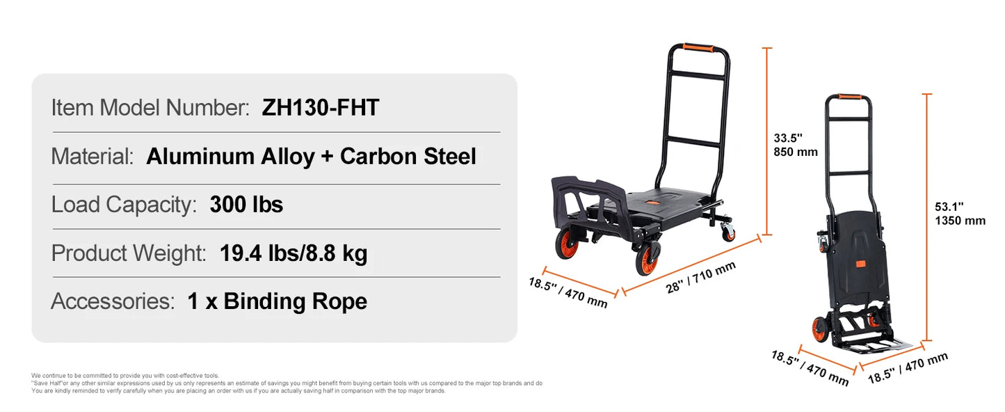 300lbs Folding  Aluminum Lightweight Hand Truck