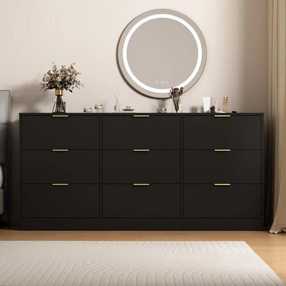 Wide 6 Drawer Dresser with Gold Handles