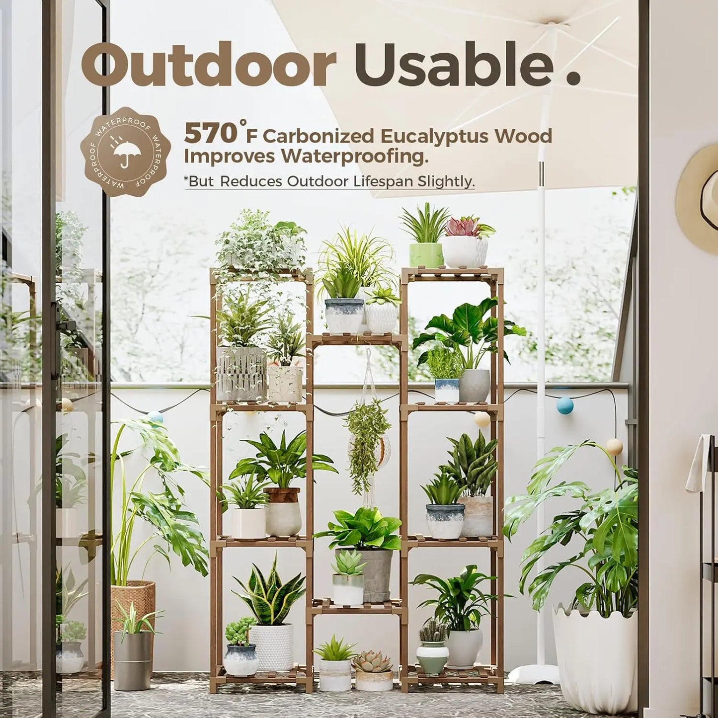 Large Wooden Plant Stand with 10 Shelves