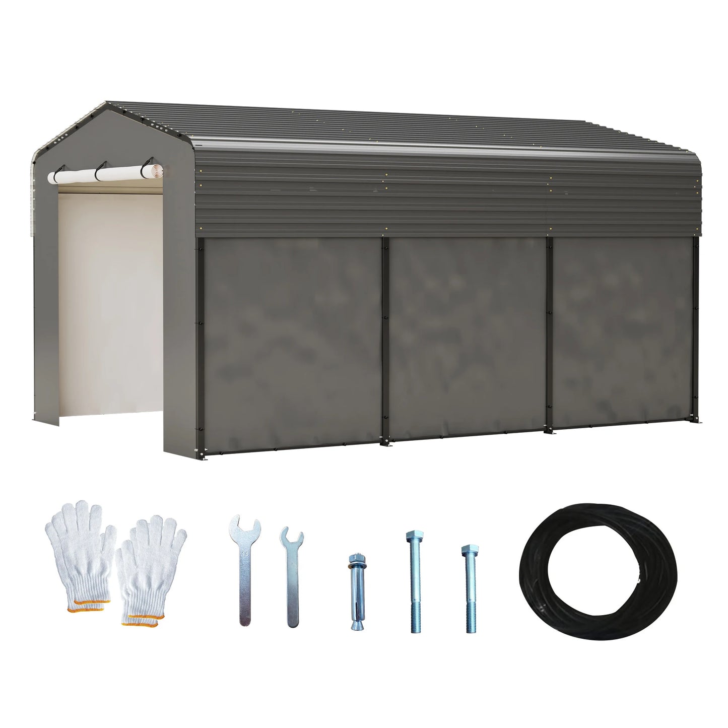 10x15FT Heavy-Duty Metal Carport, Galvanized Steel