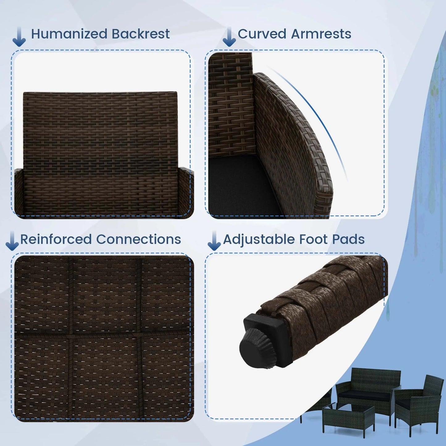 4 PCS Patio Furniture Set with Washable Cushions