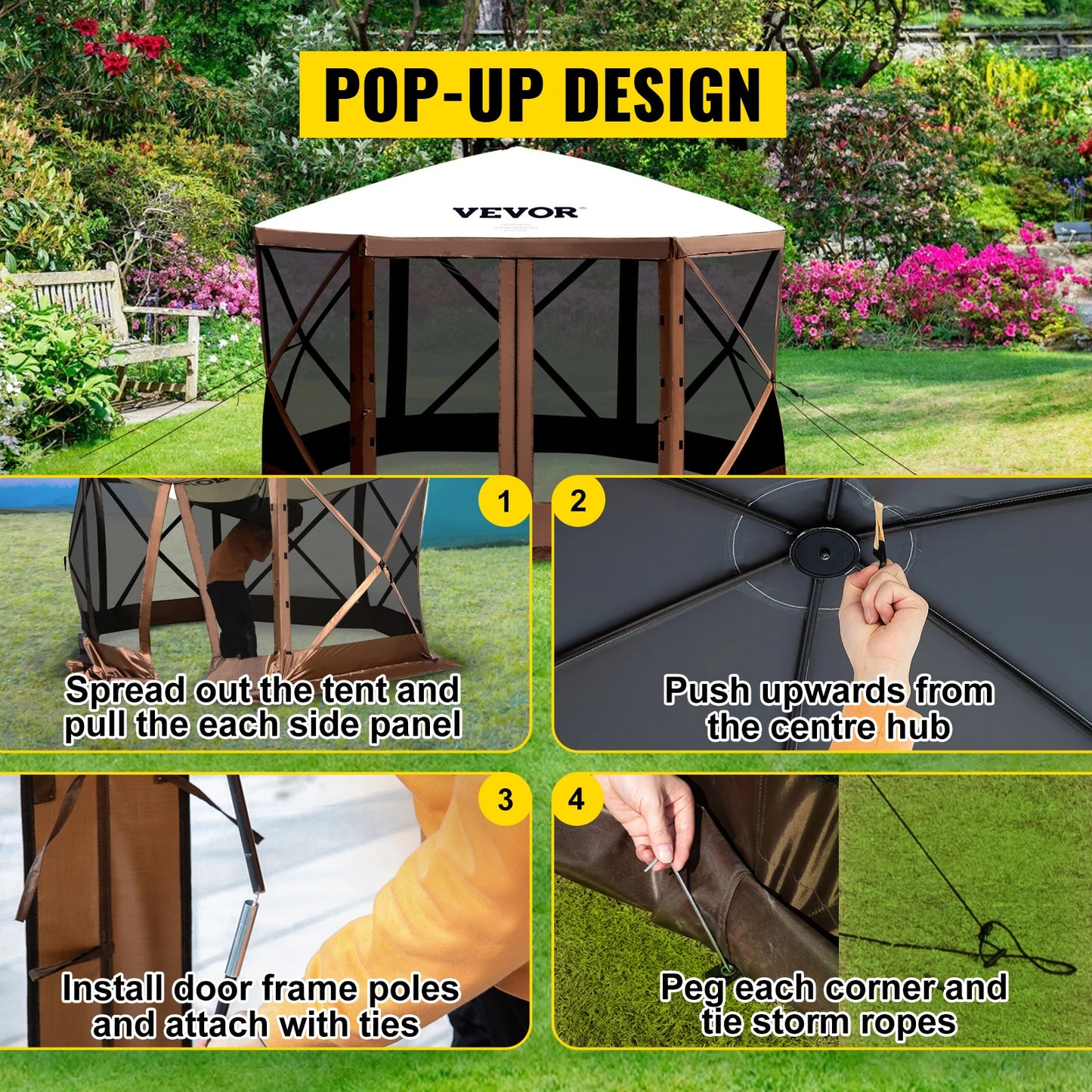 Pop-up 6 Sided 12' x 12' / 10' x 10' Camping Gazebo
