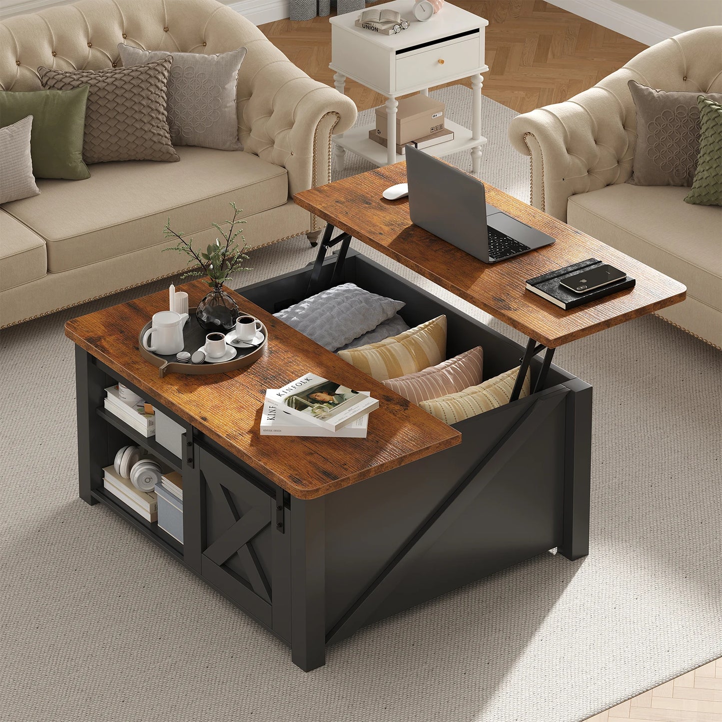 31.5In Wood Lift-Top Coffee Tables with Storage