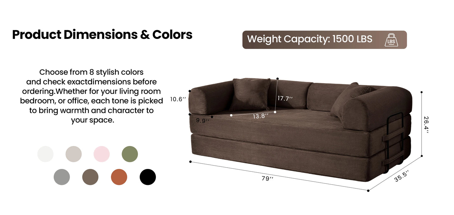 79’’ Folding Convertible Corduroy Sofa Bed