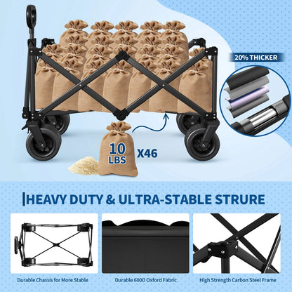 Outdoor Camping Cart with 8-Inch Wheels/Adjustable Handle