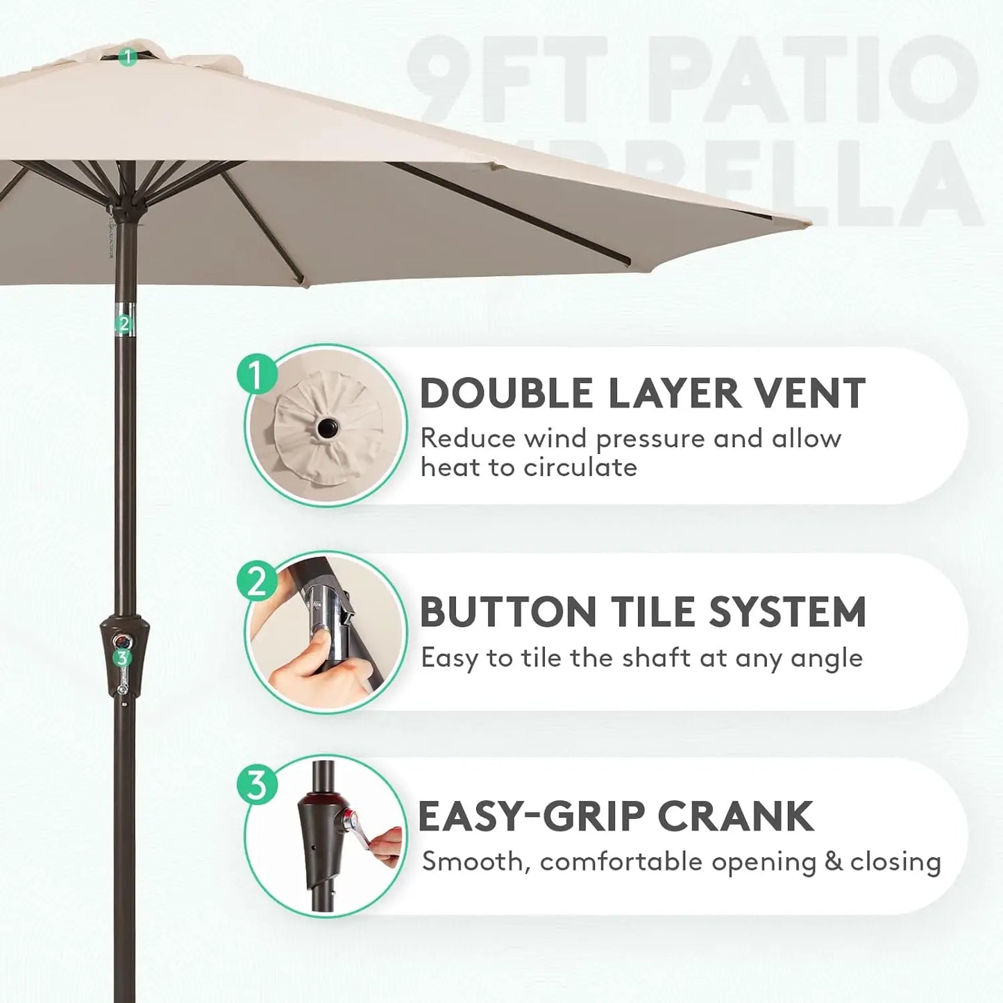 9FT Outdoor Patio Umbrella Push Button Tilt
