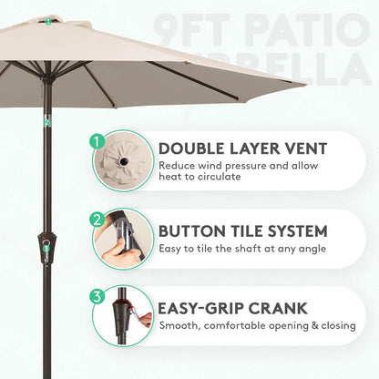 9FT Outdoor Patio Umbrella Push Button Tilt