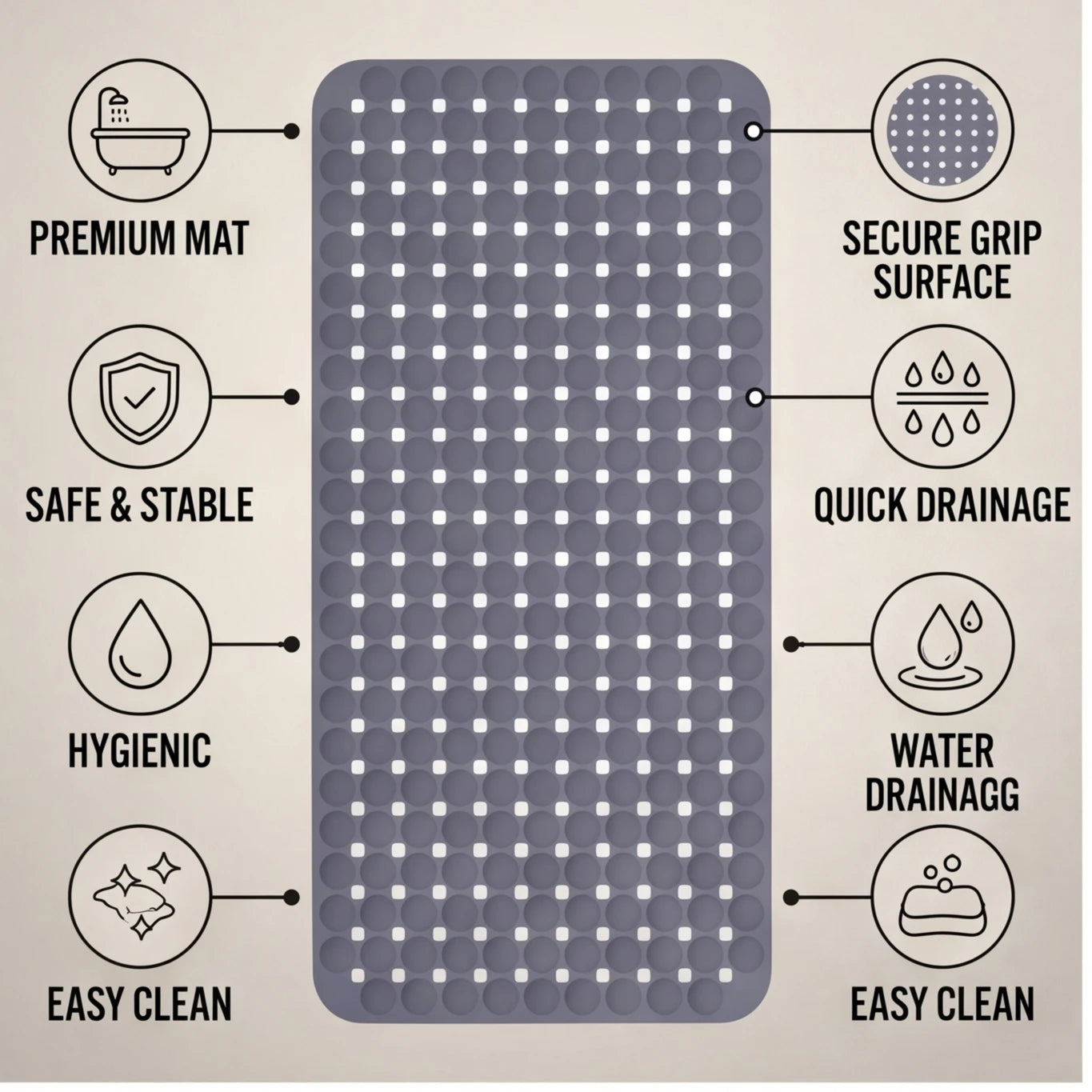 14inx27in Non-Slip Shower Mat
