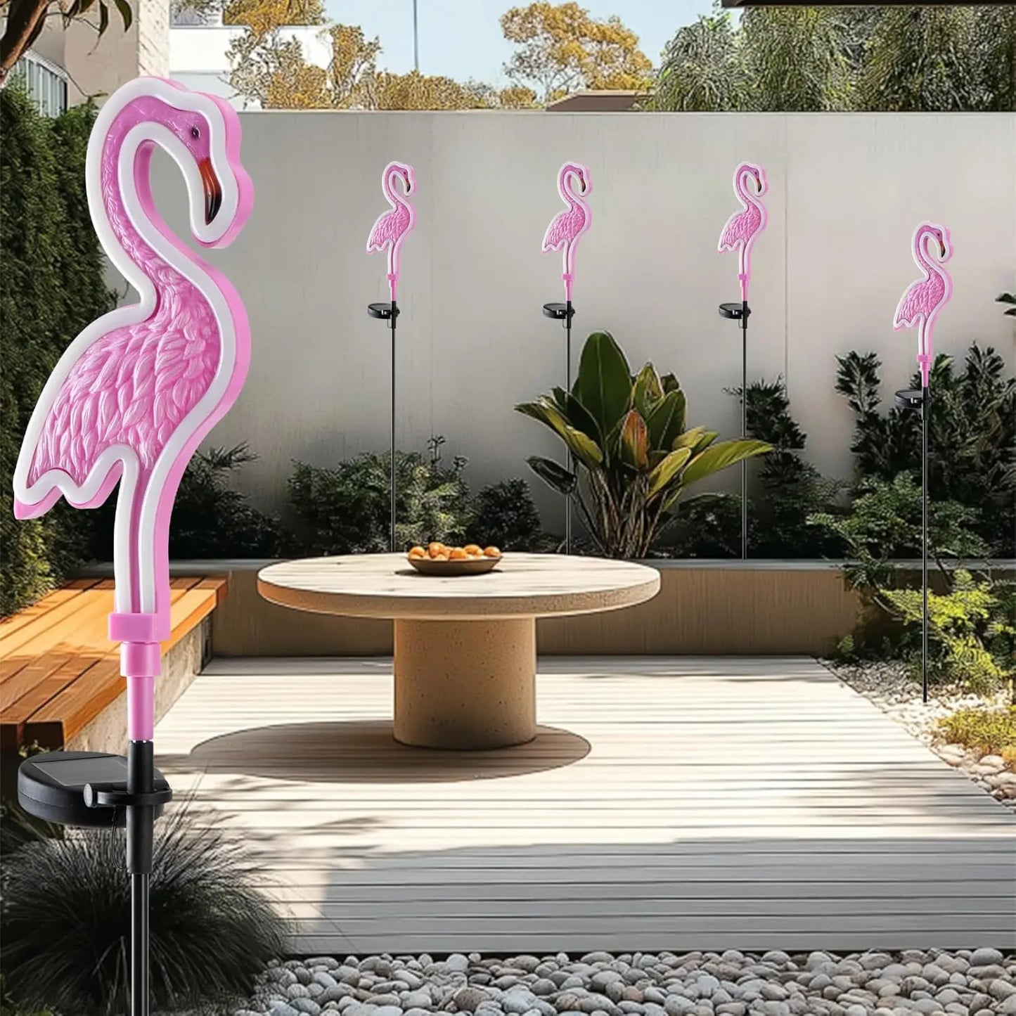 Pink Neon Flamingo Solar Lights, Outdoor Garden