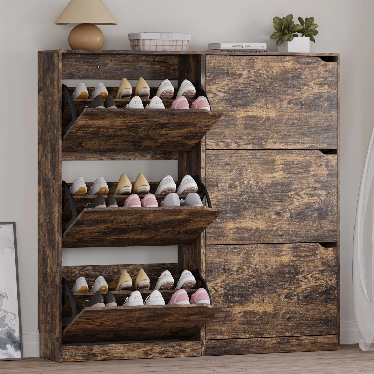 Shoe Storage Cabinet with 6 Flip Drawers