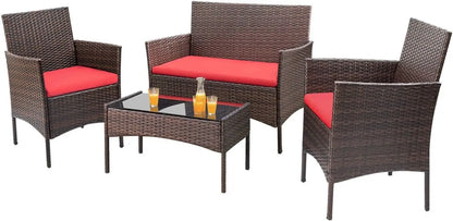 4 Pieces Outdoor Rattan Patio Furniture Set
