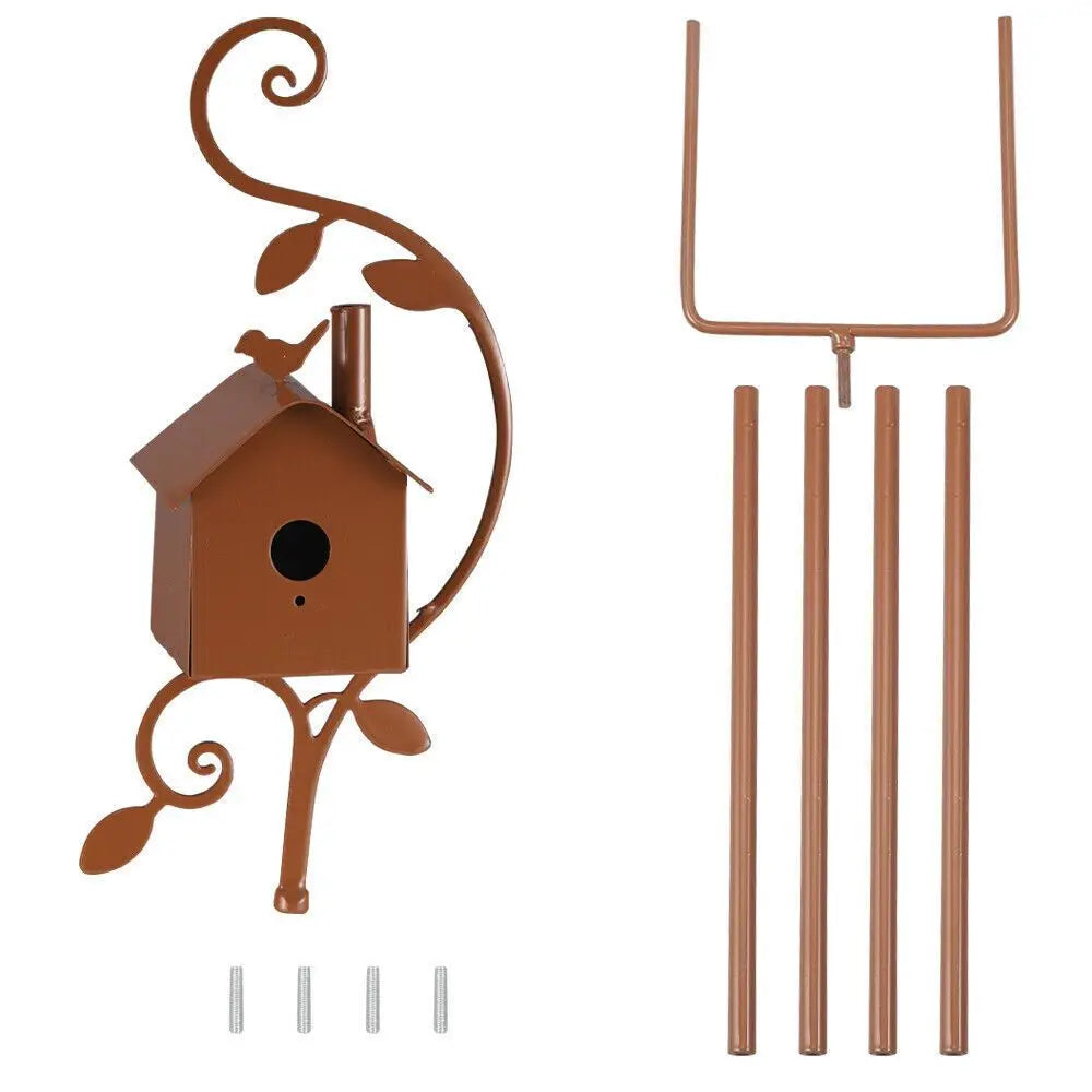 Rustic Bird House Stand Garden Yard Decor