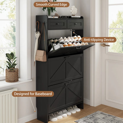 Shoe Cabinet with 3 Flip and 2 Drawers