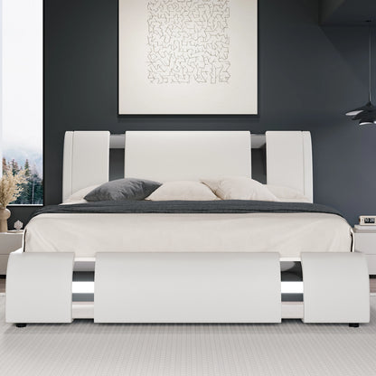 Faux Leather Bed Frame with Iron Pieces Decor
