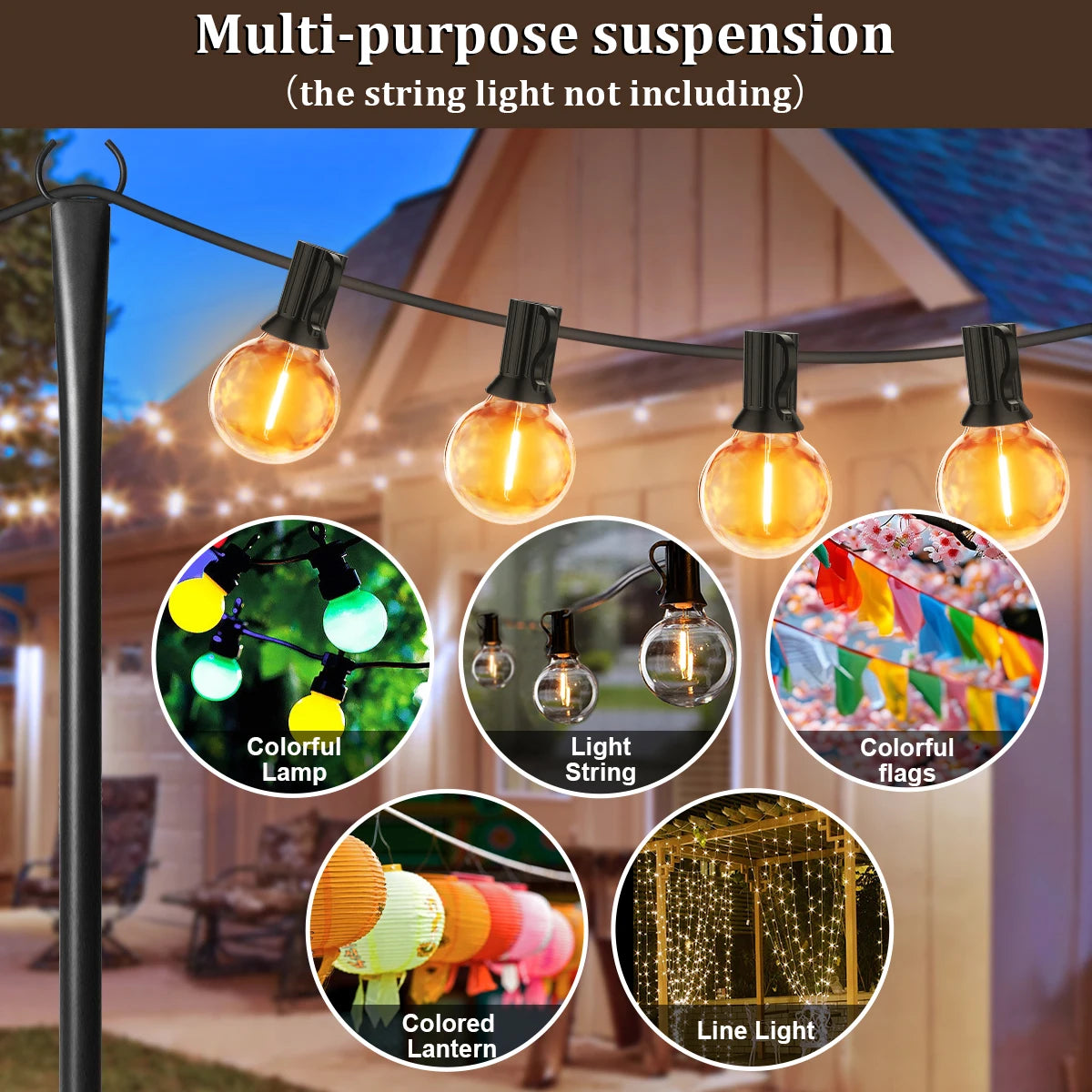 10Ft Adjustable String Light Poles with Fork